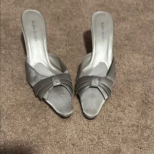 Karen Scott Silver Mules with Rhinestone Detail
